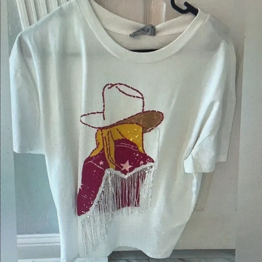 White T-Shirt with Colorful Hat Graphic